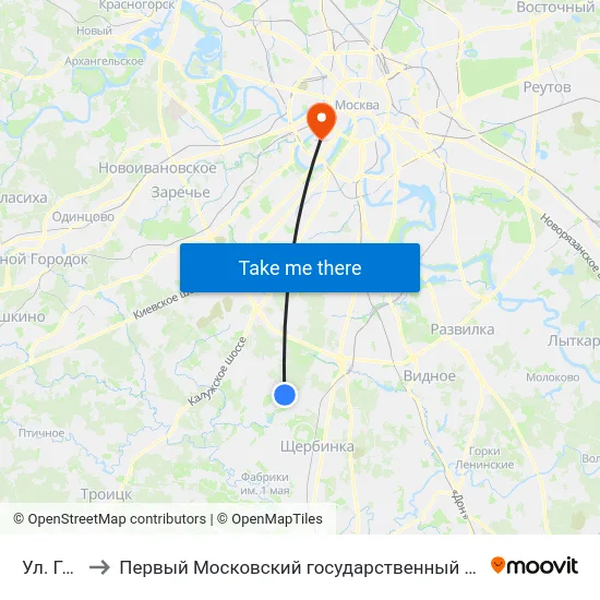 Ул. Горчакова to Первый Московский государственный медицинский университет им. И. М. Сеченова map