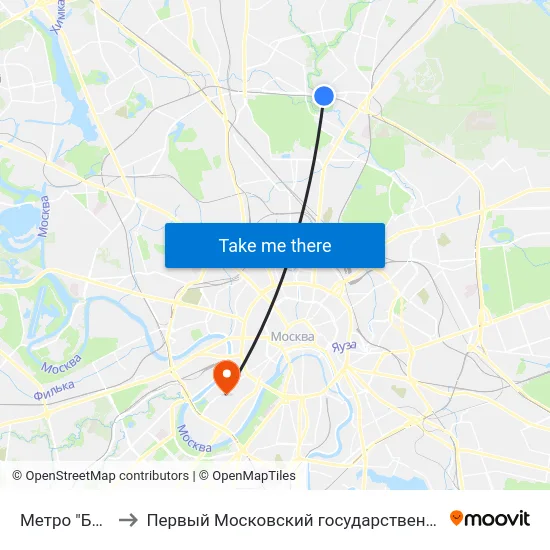 Метро "Ботанический сад" to Первый Московский государственный медицинский университет им. И. М. Сеченова map