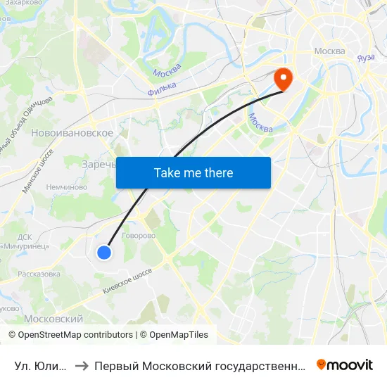 Ул. Юлиана Семенова to Первый Московский государственный медицинский университет им. И. М. Сеченова map