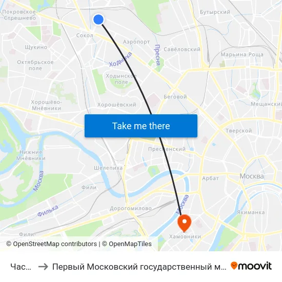 Часовая ул. to Первый Московский государственный медицинский университет им. И. М. Сеченова map