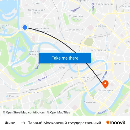 Живописная ул. to Первый Московский государственный медицинский университет им. И. М. Сеченова map