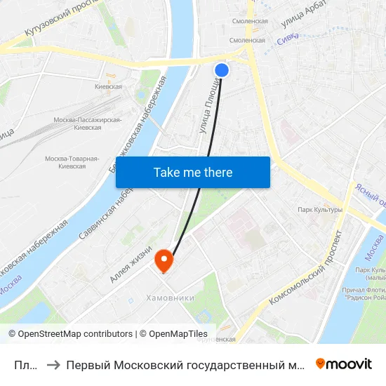 Плющиха to Первый Московский государственный медицинский университет им. И. М. Сеченова map