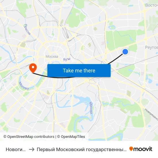 Новогиреевская ул. to Первый Московский государственный медицинский университет им. И. М. Сеченова map
