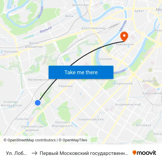Ул. Лобачевского, 116 to Первый Московский государственный медицинский университет им. И. М. Сеченова map