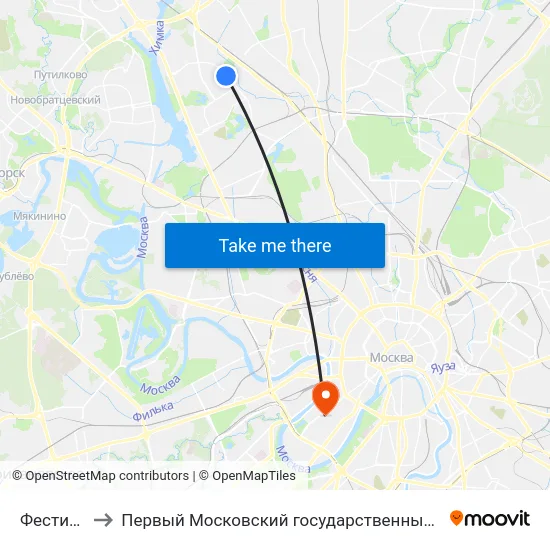 Фестивальная ул. to Первый Московский государственный медицинский университет им. И. М. Сеченова map