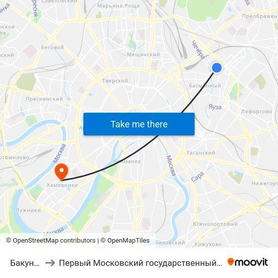Бакунинская ул. to Первый Московский государственный медицинский университет им. И. М. Сеченова map