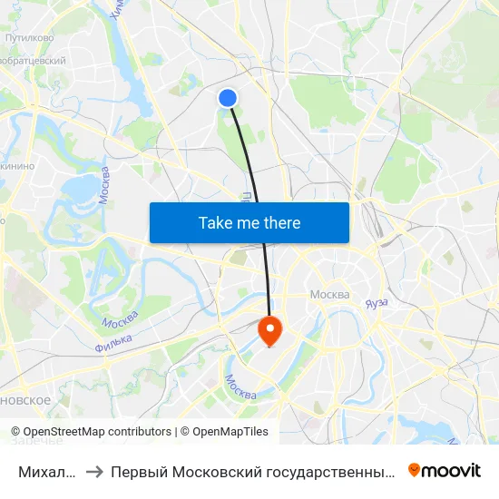 Михалковская ул. to Первый Московский государственный медицинский университет им. И. М. Сеченова map