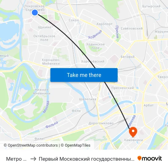Метро "Щукинская" to Первый Московский государственный медицинский университет им. И. М. Сеченова map