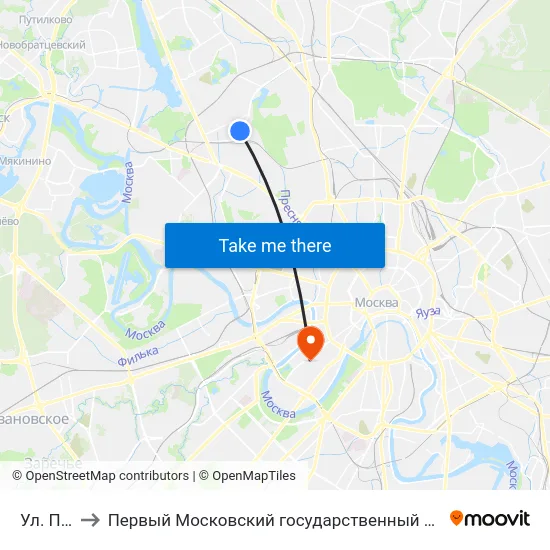 Ул. Приорова to Первый Московский государственный медицинский университет им. И. М. Сеченова map