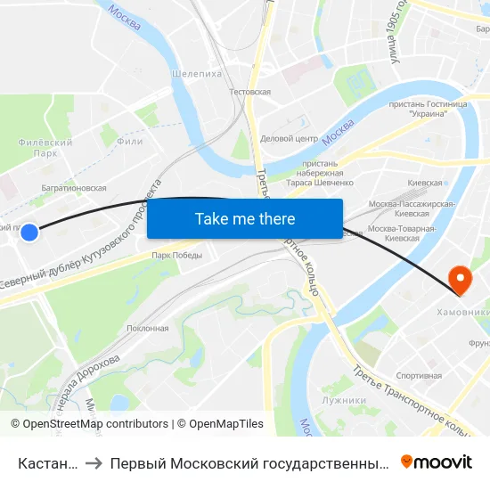 Кастанаевская ул. to Первый Московский государственный медицинский университет им. И. М. Сеченова map