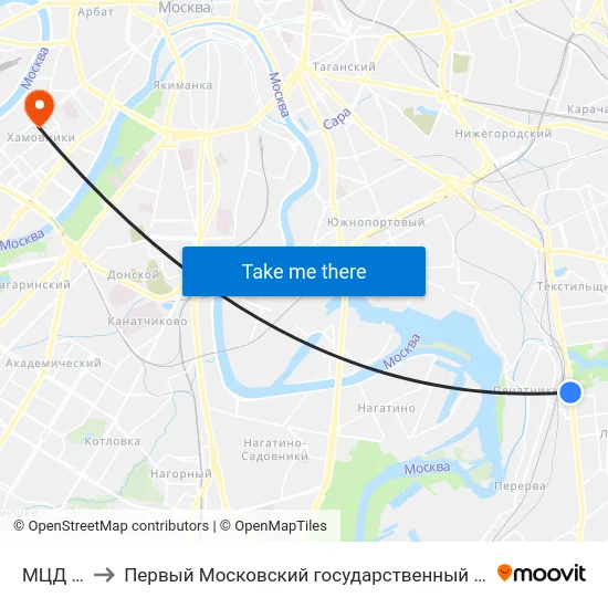 МЦД Люблино to Первый Московский государственный медицинский университет им. И. М. Сеченова map