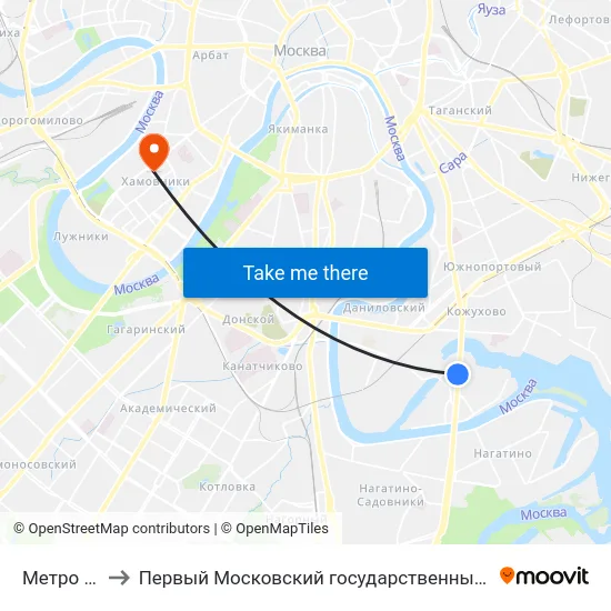 Метро "Технопарк" to Первый Московский государственный медицинский университет им. И. М. Сеченова map