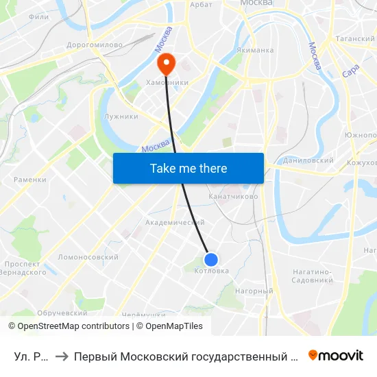 Ул. Ремизова to Первый Московский государственный медицинский университет им. И. М. Сеченова map
