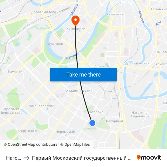 Нагорная ул. to Первый Московский государственный медицинский университет им. И. М. Сеченова map