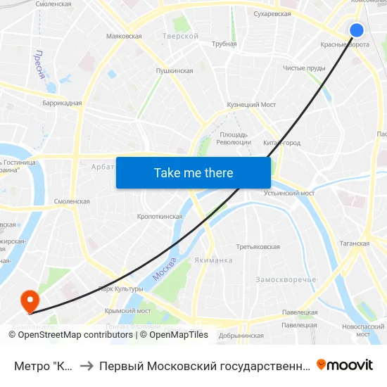 Метро "Красные ворота" to Первый Московский государственный медицинский университет им. И. М. Сеченова map