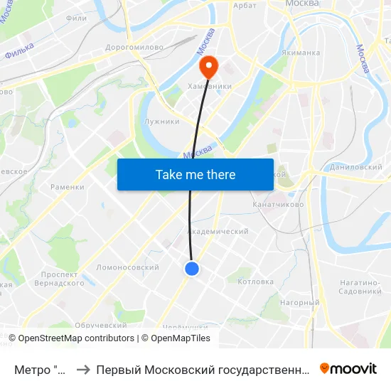 Метро "Профсоюзная" to Первый Московский государственный медицинский университет им. И. М. Сеченова map