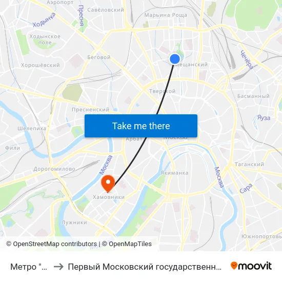 Метро "Достоевская" to Первый Московский государственный медицинский университет им. И. М. Сеченова map