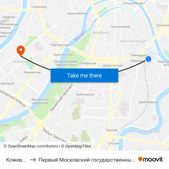 Кожевническая ул. to Первый Московский государственный медицинский университет им. И. М. Сеченова map