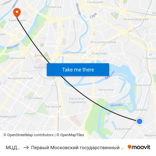 МЦД Перерва to Первый Московский государственный медицинский университет им. И. М. Сеченова map