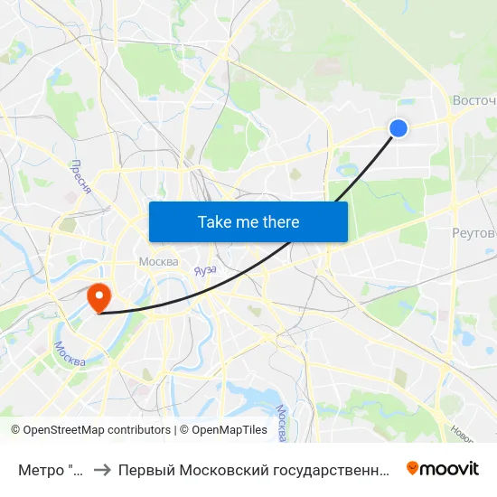 Метро "Щелковская" to Первый Московский государственный медицинский университет им. И. М. Сеченова map