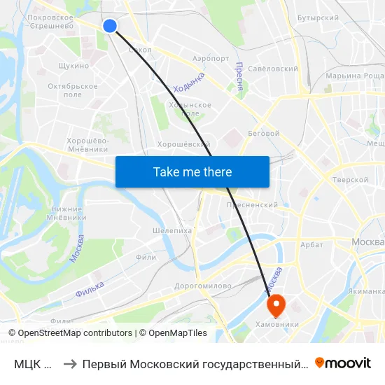 МЦК Стрешнево to Первый Московский государственный медицинский университет им. И. М. Сеченова map