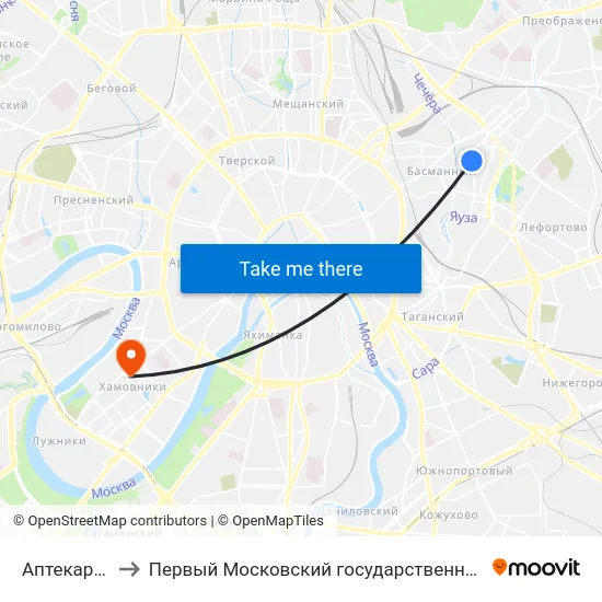 Аптекарский переулок to Первый Московский государственный медицинский университет им. И. М. Сеченова map
