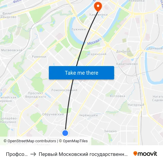 Профсоюзная ул., 86 to Первый Московский государственный медицинский университет им. И. М. Сеченова map