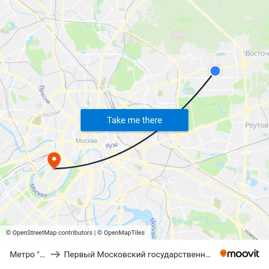 Метро "Щелковская" to Первый Московский государственный медицинский университет им. И. М. Сеченова map