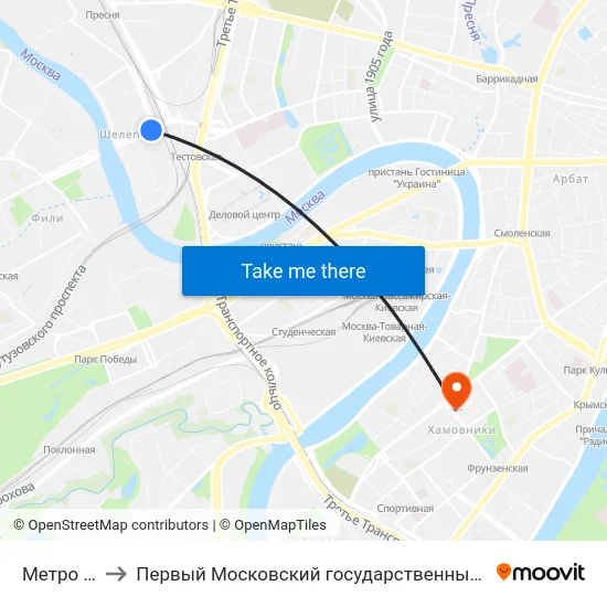 Метро "Шелепиха" to Первый Московский государственный медицинский университет им. И. М. Сеченова map