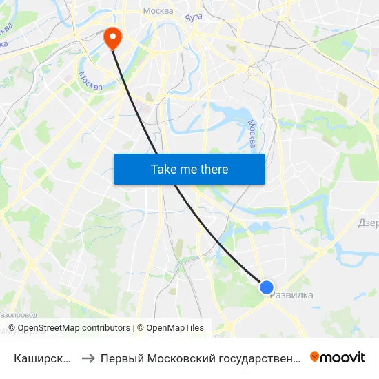 Каширское шоссе (МКАД) to Первый Московский государственный медицинский университет им. И. М. Сеченова map