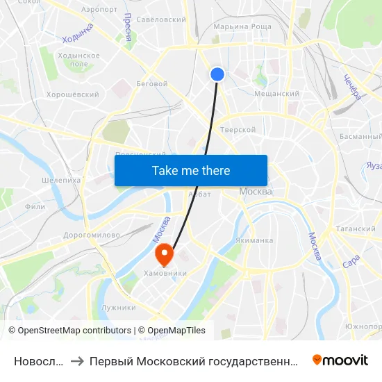 Новослободская ул. to Первый Московский государственный медицинский университет им. И. М. Сеченова map