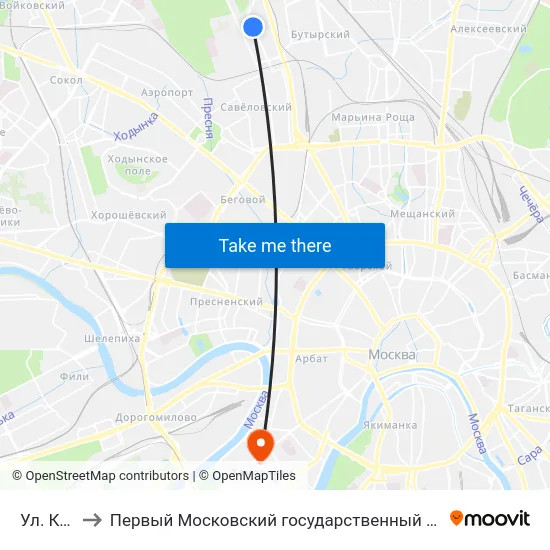 Ул. Костякова to Первый Московский государственный медицинский университет им. И. М. Сеченова map
