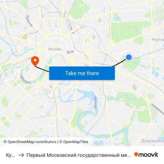 Кусково to Первый Московский государственный медицинский университет им. И. М. Сеченова map