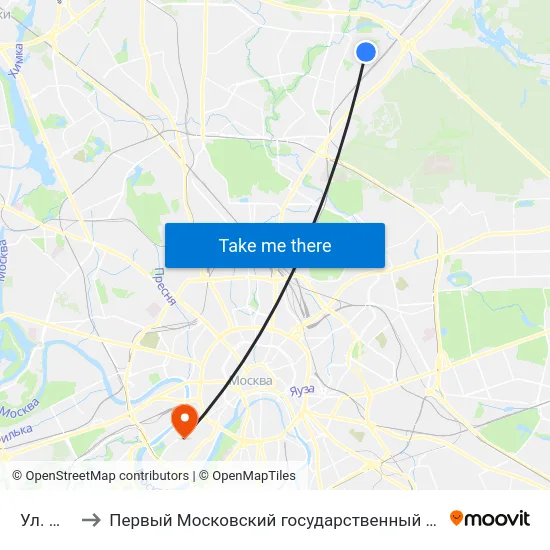 Ул. Малыгина to Первый Московский государственный медицинский университет им. И. М. Сеченова map