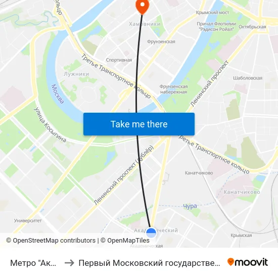 Метро "Академическая" (сев.) to Первый Московский государственный медицинский университет им. И. М. Сеченова map