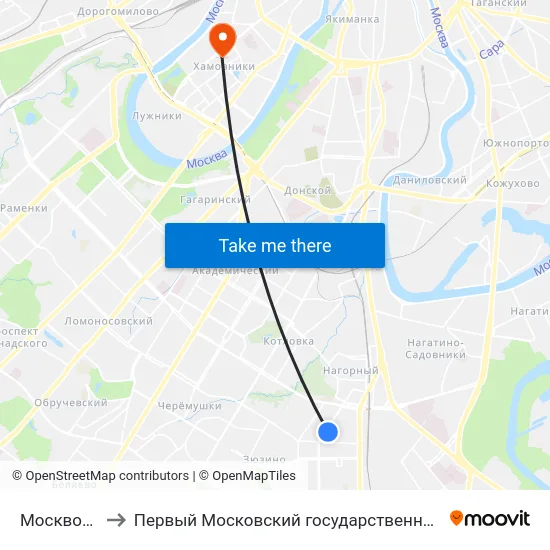Москворецкий рынок to Первый Московский государственный медицинский университет им. И. М. Сеченова map