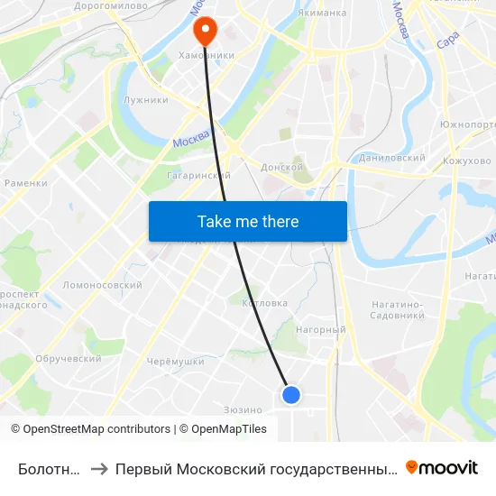 Болотниковская ул. to Первый Московский государственный медицинский университет им. И. М. Сеченова map