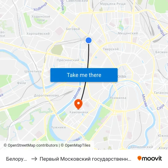 Белорусский вокзал to Первый Московский государственный медицинский университет им. И. М. Сеченова map