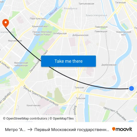 Метро "Автозаводская" to Первый Московский государственный медицинский университет им. И. М. Сеченова map