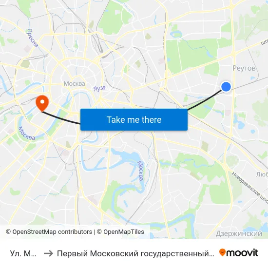 Ул. Молостовых to Первый Московский государственный медицинский университет им. И. М. Сеченова map