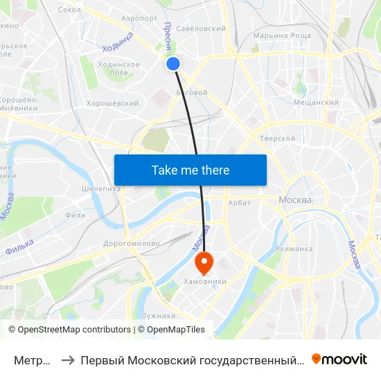 Метро "Динамо" to Первый Московский государственный медицинский университет им. И. М. Сеченова map