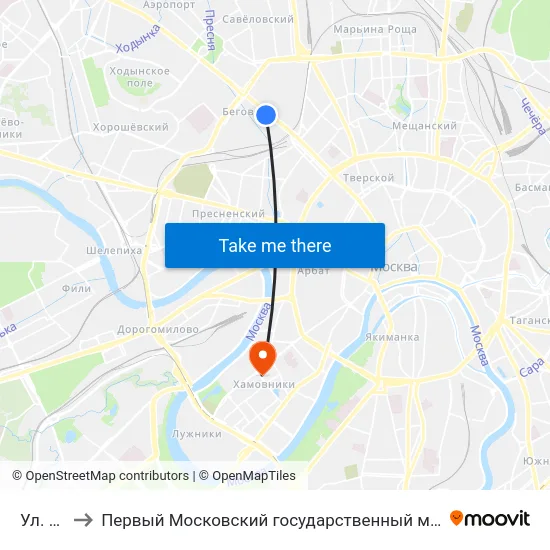 Ул. Правды to Первый Московский государственный медицинский университет им. И. М. Сеченова map