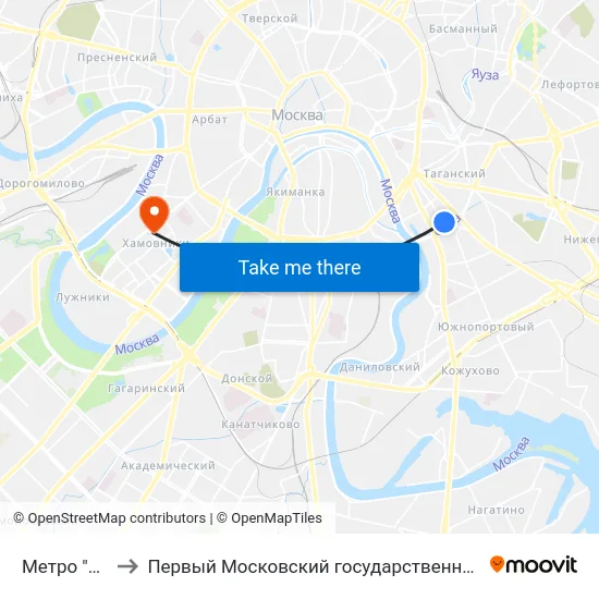 Метро "Пролетарская" to Первый Московский государственный медицинский университет им. И. М. Сеченова map