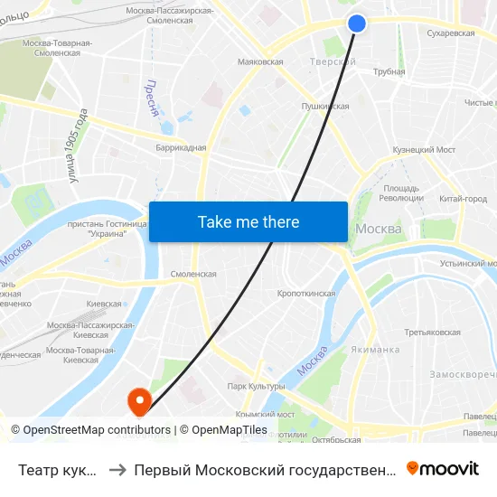 Театр кукол им. Образцова to Первый Московский государственный медицинский университет им. И. М. Сеченова map