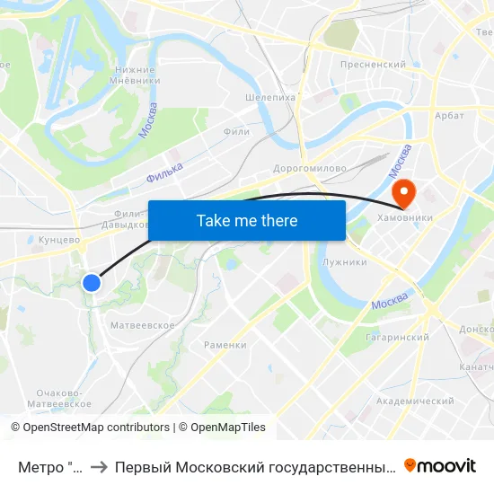 Метро "Давыдково" to Первый Московский государственный медицинский университет им. И. М. Сеченова map
