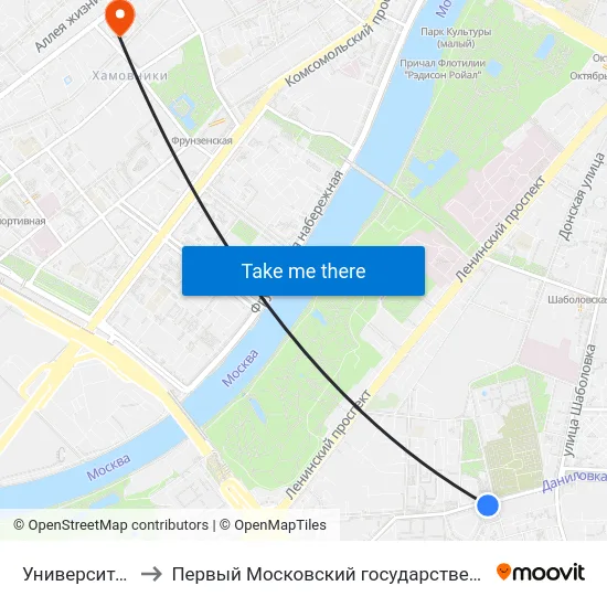 Университет дружбы народов to Первый Московский государственный медицинский университет им. И. М. Сеченова map