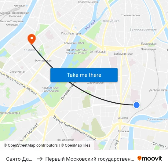 Свято-Данилов монастырь to Первый Московский государственный медицинский университет им. И. М. Сеченова map