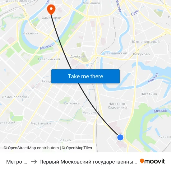Метро "Каширская" to Первый Московский государственный медицинский университет им. И. М. Сеченова map