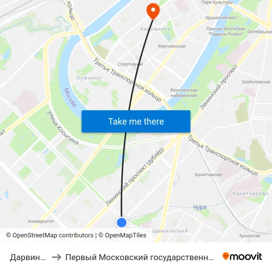 Дарвиновский музей to Первый Московский государственный медицинский университет им. И. М. Сеченова map