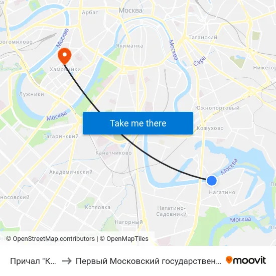 Причал "Кленовый бульвар" to Первый Московский государственный медицинский университет им. И. М. Сеченова map